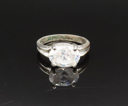 925 Sterling Silver  Vintage Fancy Oval Cubic Zirconia Ring Sz 8  RG25579