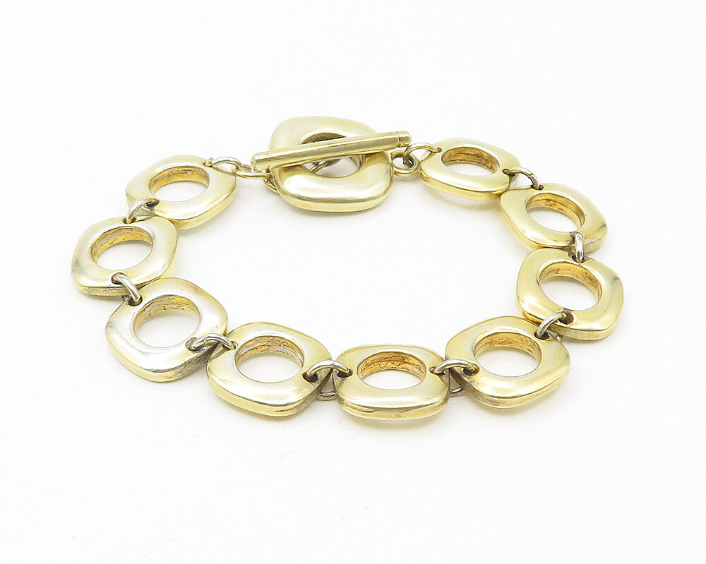 925 Sterling Silver  Shiny Gold Plated Rounded Square Chain Bracelet  BT4521