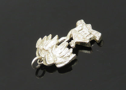 925 Sterling Silver  Vintage Shiny Palm Tree & Hut Scene Pendant  PT16326
