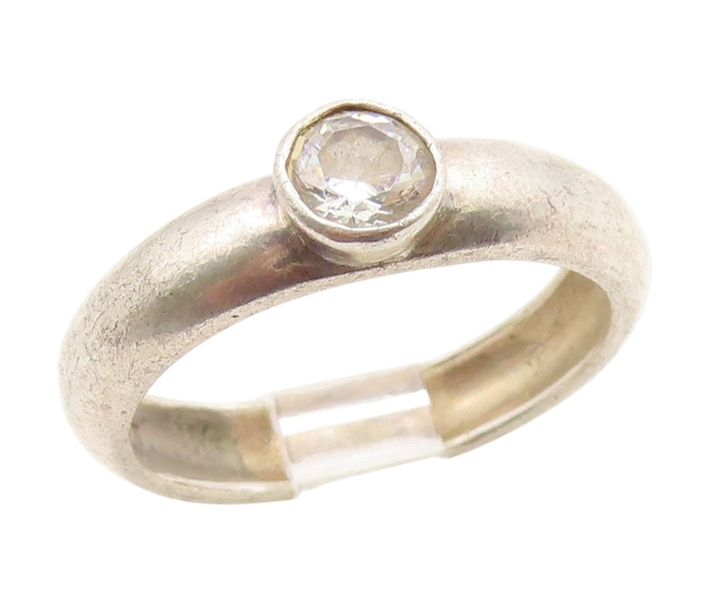 925 Sterling Silver Vintage Ring Round Cut CZ Solitaire Band  Sz 7.5  RG35185