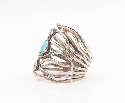 925 Sterling Silver Vintage Ring ISRAEL Fire Opal Floral Wave  Sz 8  RG35642