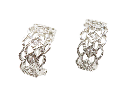 925 Sterling Silver  Topaz Open Design Shiny Curved Drop Earrings  EG6366