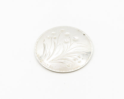 TOWLE 925 Sterling Silver  Vintage Shiny Floral Pattern Round Pendant  PT14812
