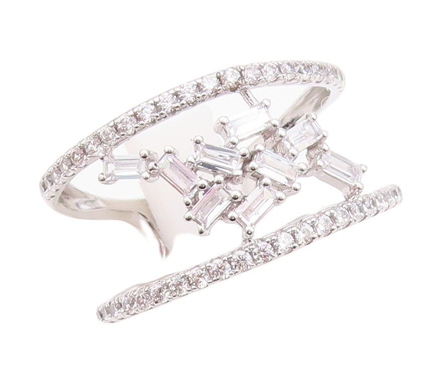 925 Sterling Silver Vintage Ring Brutalist Design Cutout CZ   Sz 7.5  RG29955