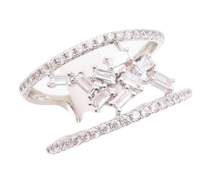 925 Sterling Silver Vintage Ring Brutalist Design Cutout CZ   Sz 7.5  RG29955