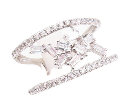 925 Sterling Silver Vintage Ring Brutalist Design Cutout CZ   Sz 7.5  RG29955