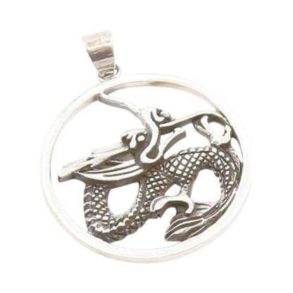 925 Sterling Silver Vintage Pendant Dark Tone Cutout Chinese Dragon  PT24386