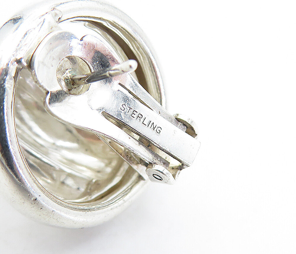 925 Sterling Silver  Vintage Polished Fluted Dome Non Pierce Earrings  EG2417