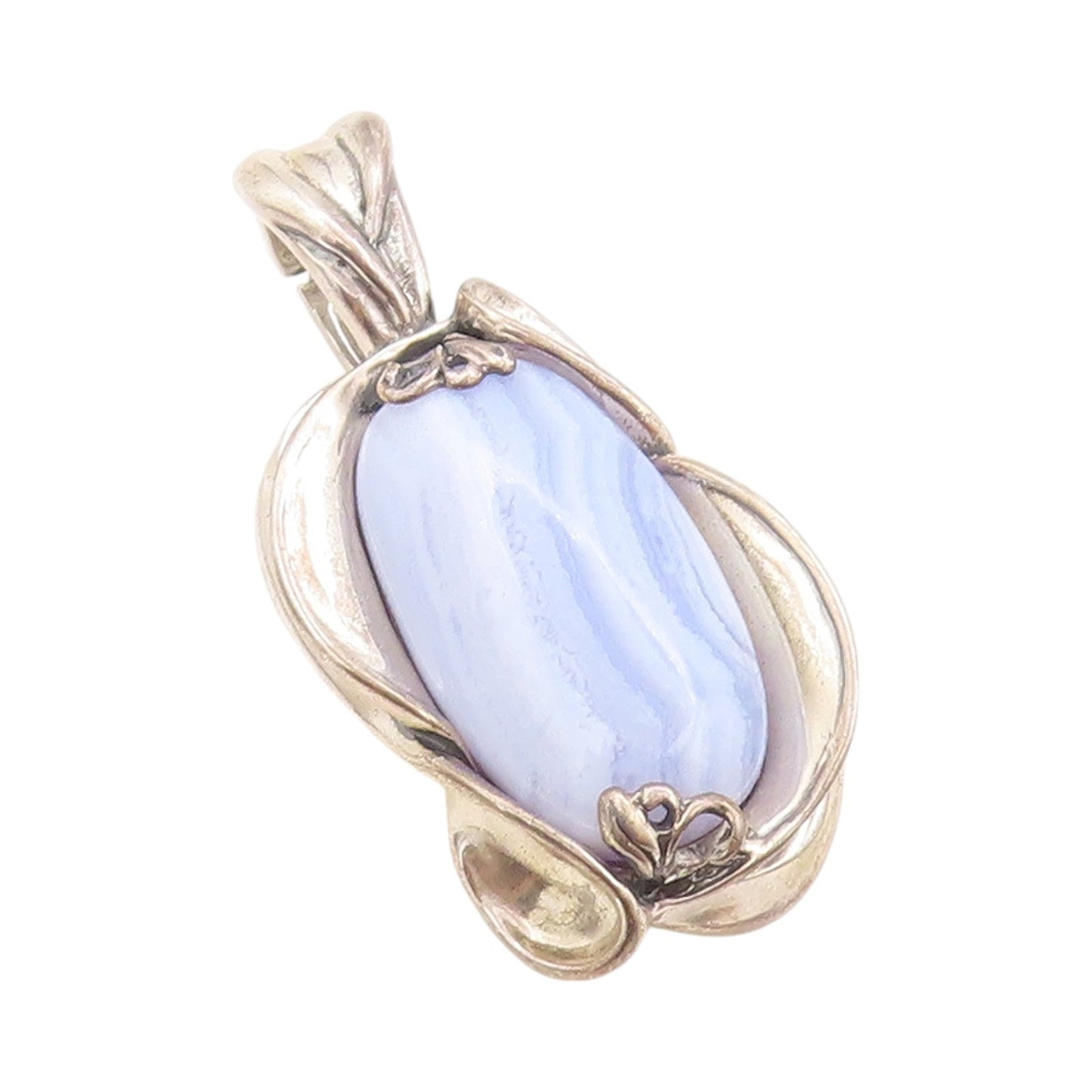 925 Sterling Silver Vintage Pendant CAROLYN POLLACK Floral Laced Agate  PT24197