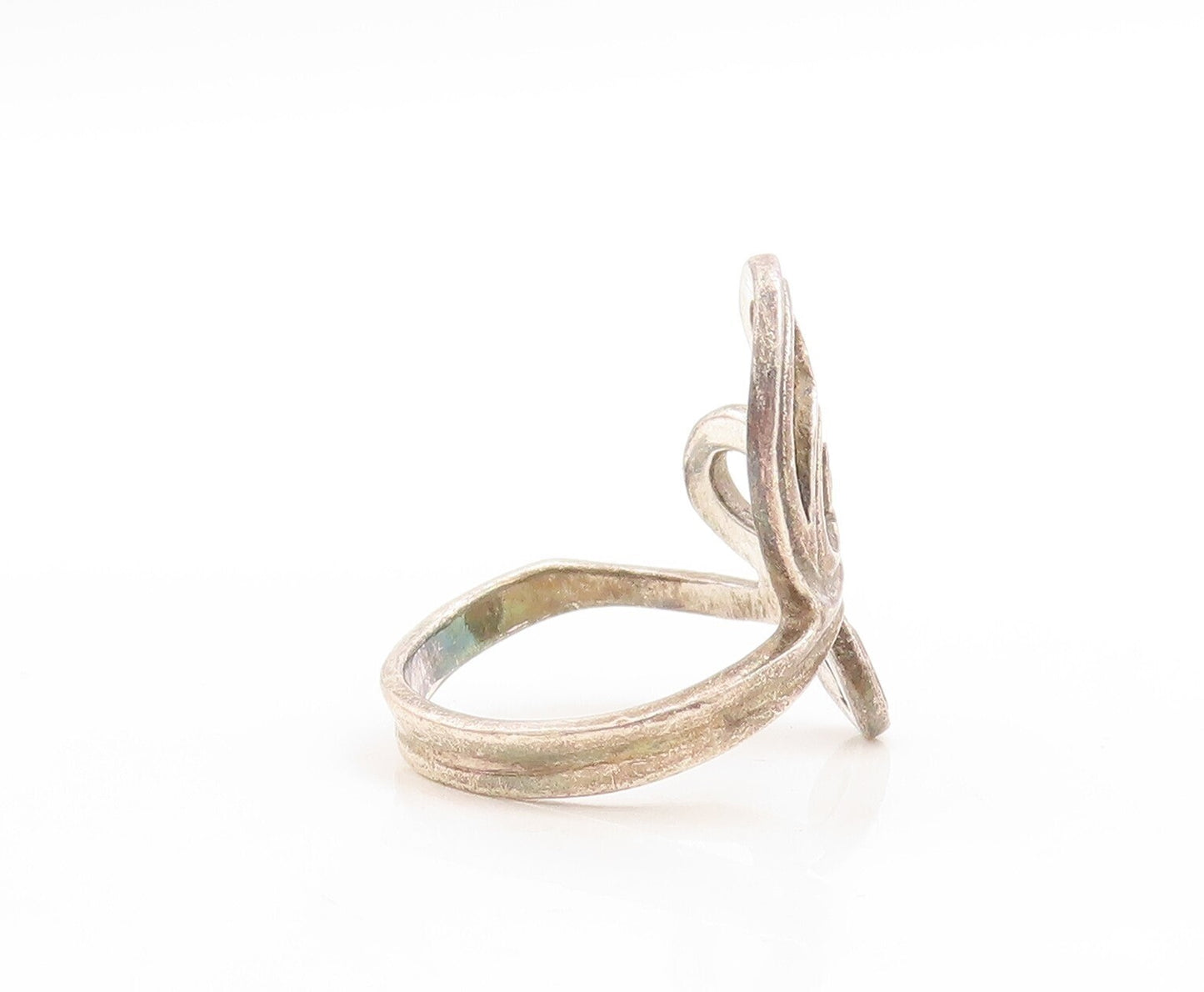 925 Sterling Silver Vintage Ring Dark Tone Swirly Design Cutout  Sz 9  RG31194
