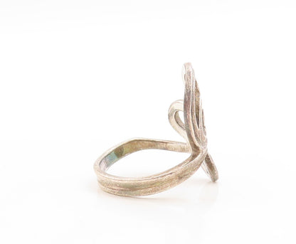 925 Sterling Silver Vintage Ring Dark Tone Swirly Design Cutout  Sz 9  RG31194