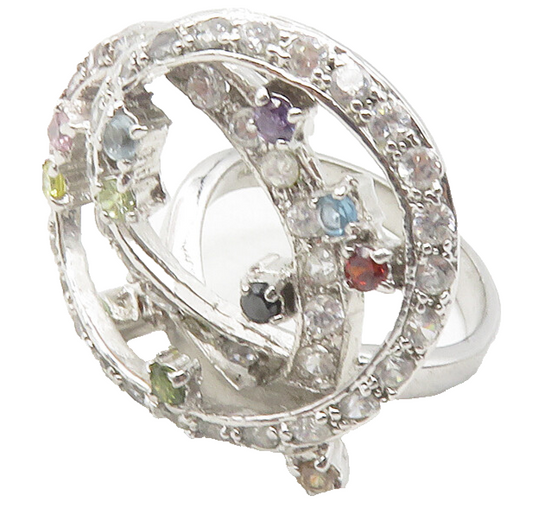 925 Sterling Silver Shiny Multi Color Topaz Swirl Cocktail Ring Sz 8 RG12112