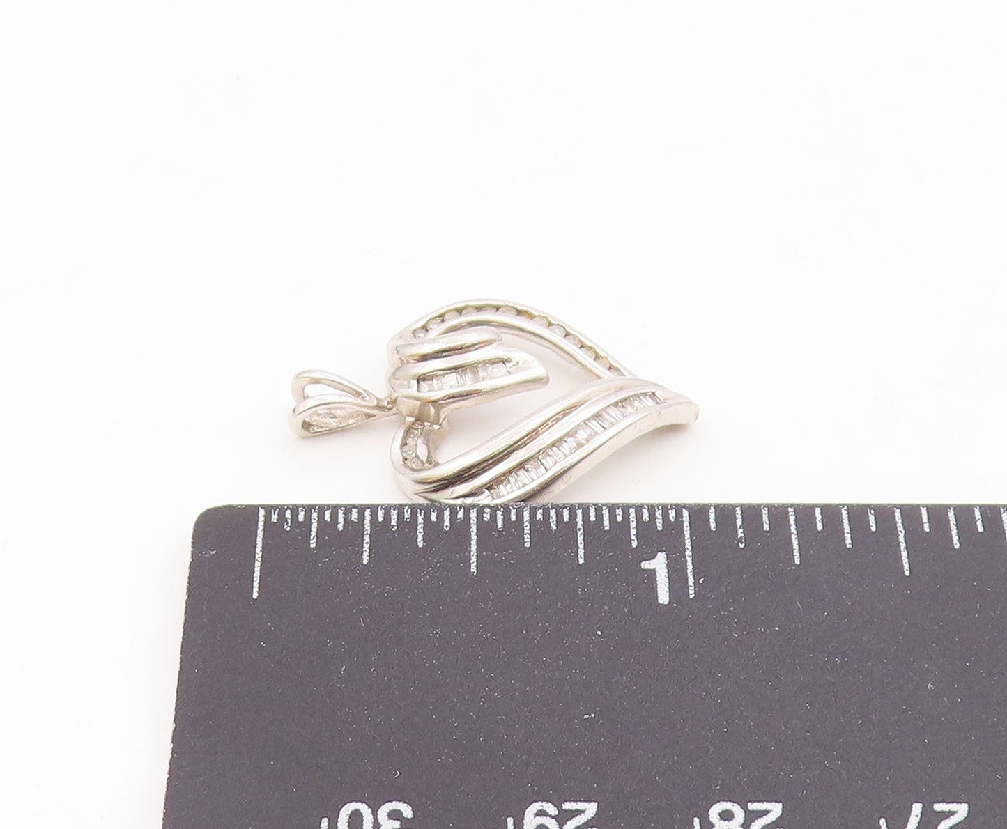 925 Sterling Silver  Vintage Genuine Diamonds Open Love Heart Pendant  PT17620