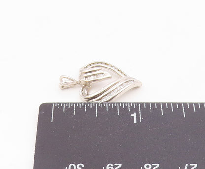 925 Sterling Silver  Vintage Genuine Diamonds Open Love Heart Pendant  PT17620