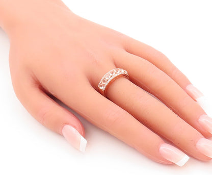 925 Sterling Silver Vintage Ring Rose Gold Plated Morganite & CZ  Sz 7.5 RG29581