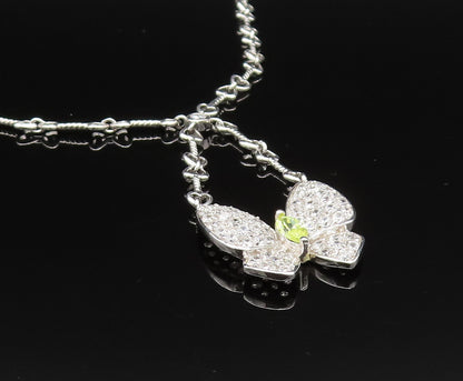 925 Silver  Vintage Peridot & Cubic Zirconia Butterfly & Heart Necklace NE3904