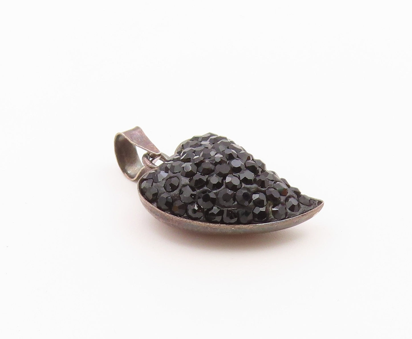 925 Sterling Silver  Vintage Black Hematite Encrusted Heart Pendant  PT14536