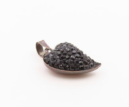925 Sterling Silver  Vintage Black Hematite Encrusted Heart Pendant  PT14536