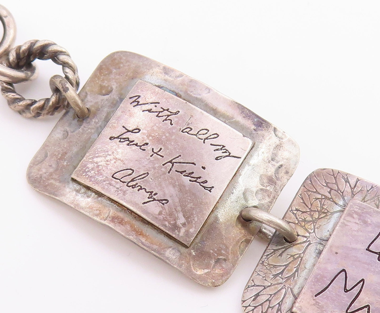 DESIGNER 925 Sterling Silver  Vintage Etched Writing Chain Bracelet  BT8656