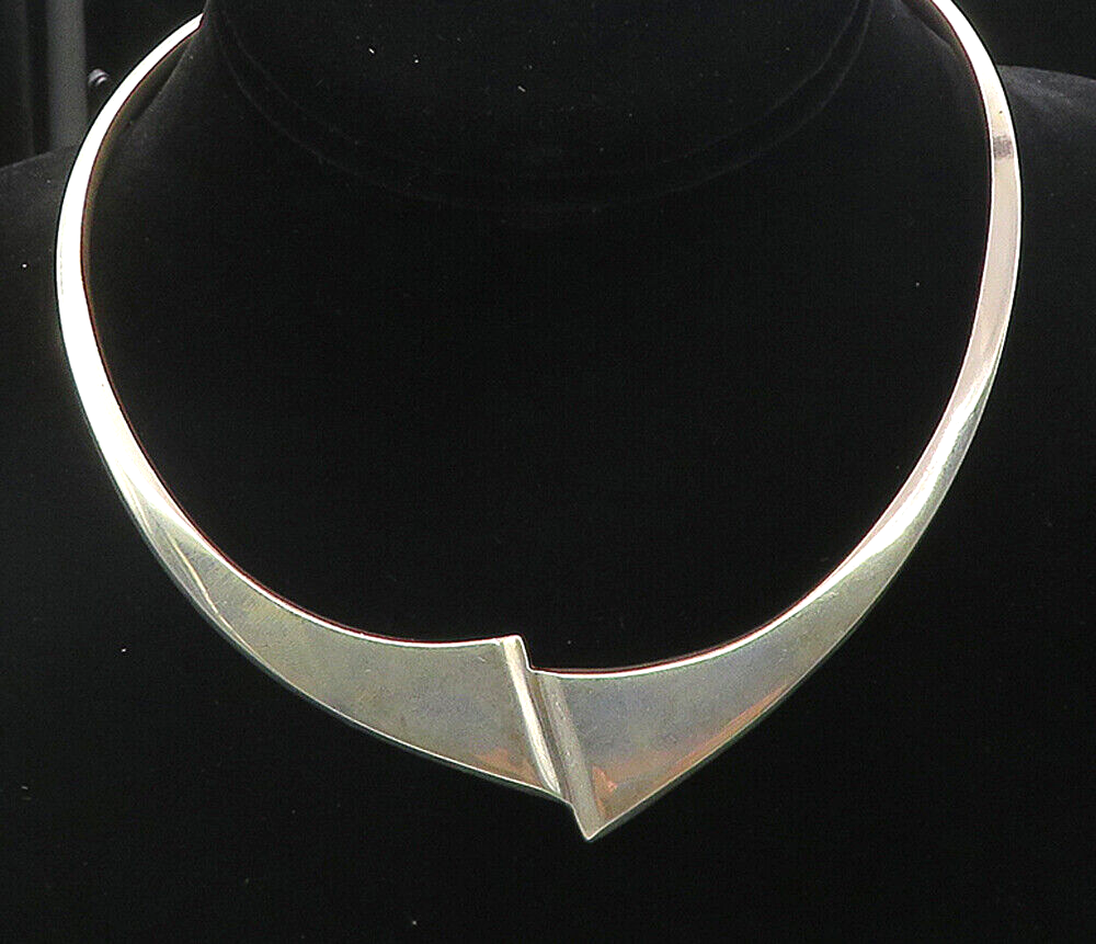 MEXICO 925 Sterling Silver  Vintage Shiny Polished Collar Necklace  NE1492