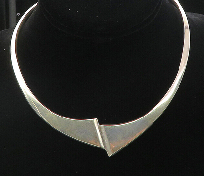 MEXICO 925 Sterling Silver  Vintage Shiny Polished Collar Necklace  NE1492
