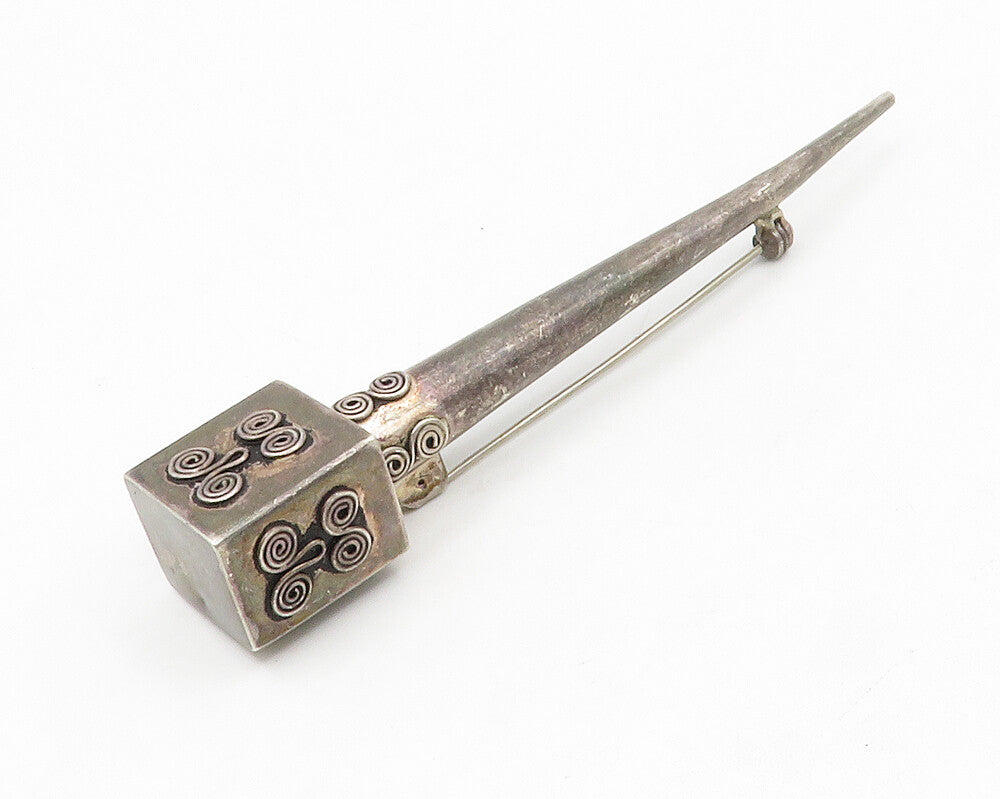 925 Sterling Silver  Vintage Dark Tone Hollow Pointed Swirl Brooch Pin  BP5147