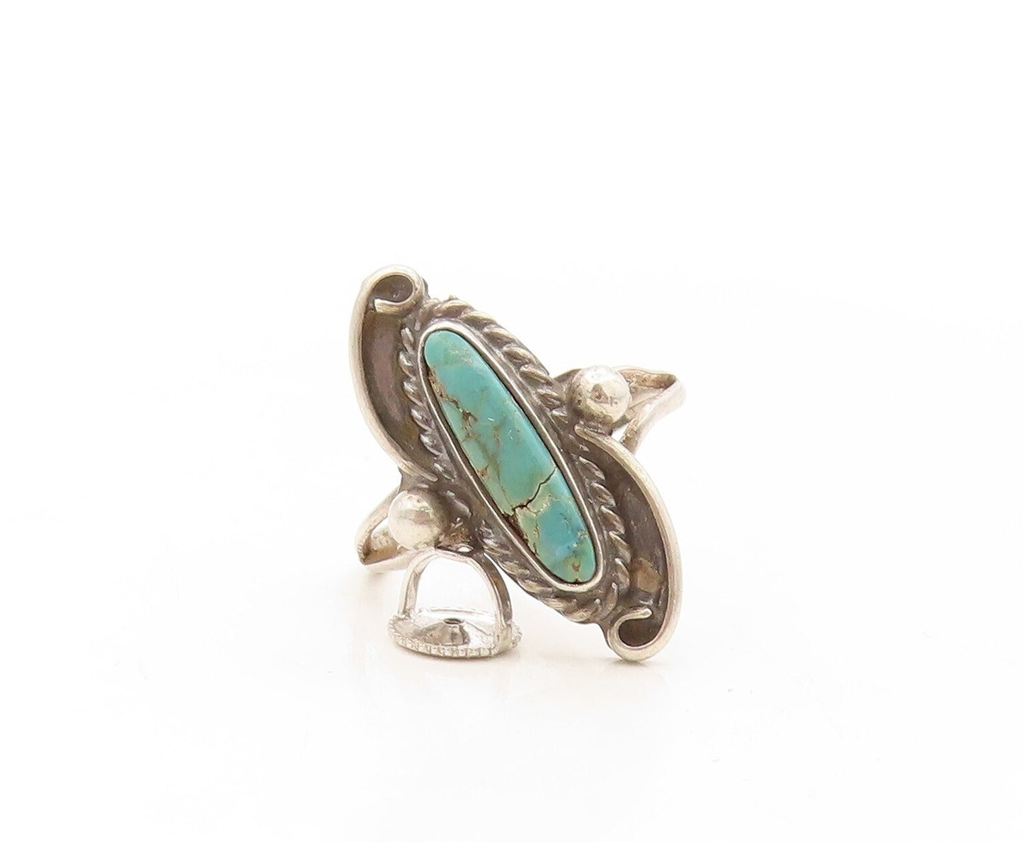 925 Sterling Silver Vintage Ring NAVAJO Swirly Cutout Turquoise  Sz 5.5  RG30999