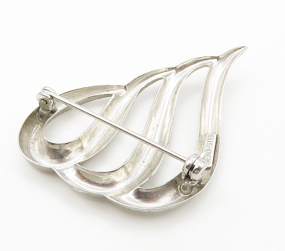 BEAU 925 Sterling Silver  Vintage Shiny Smooth Open Design Brooch Pin  BP5868