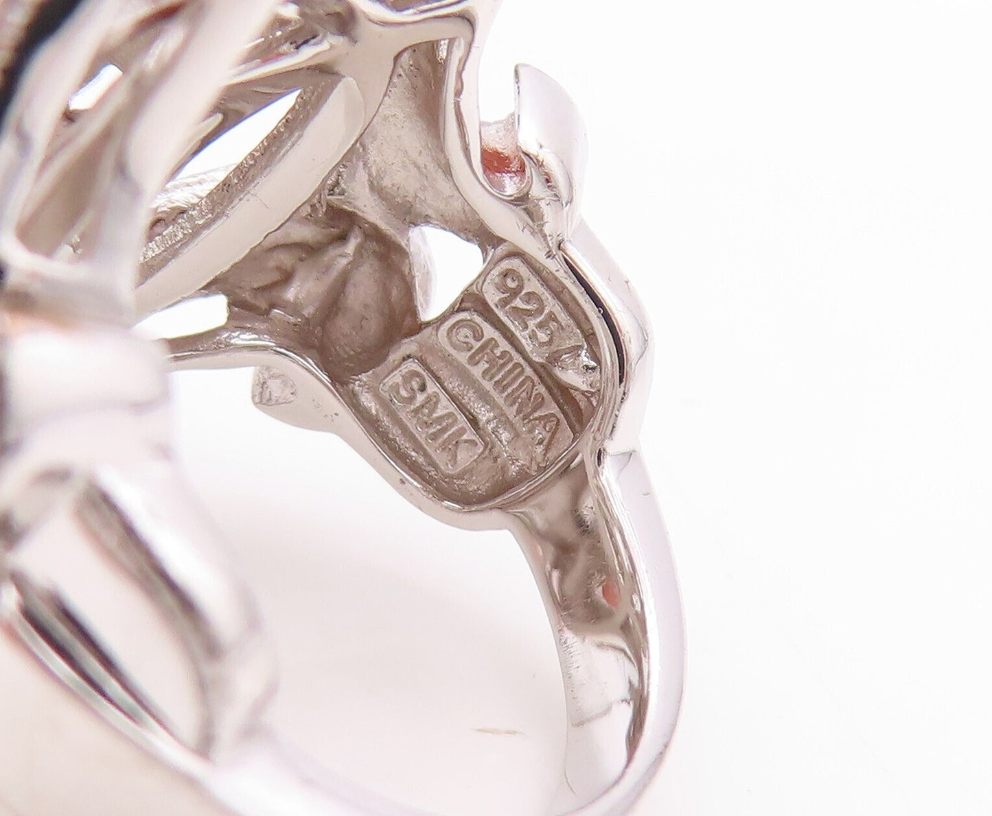 925 Sterling Silver Vintage Ring Designer Swirly Cutout Topaz  Sz 5  RG30565