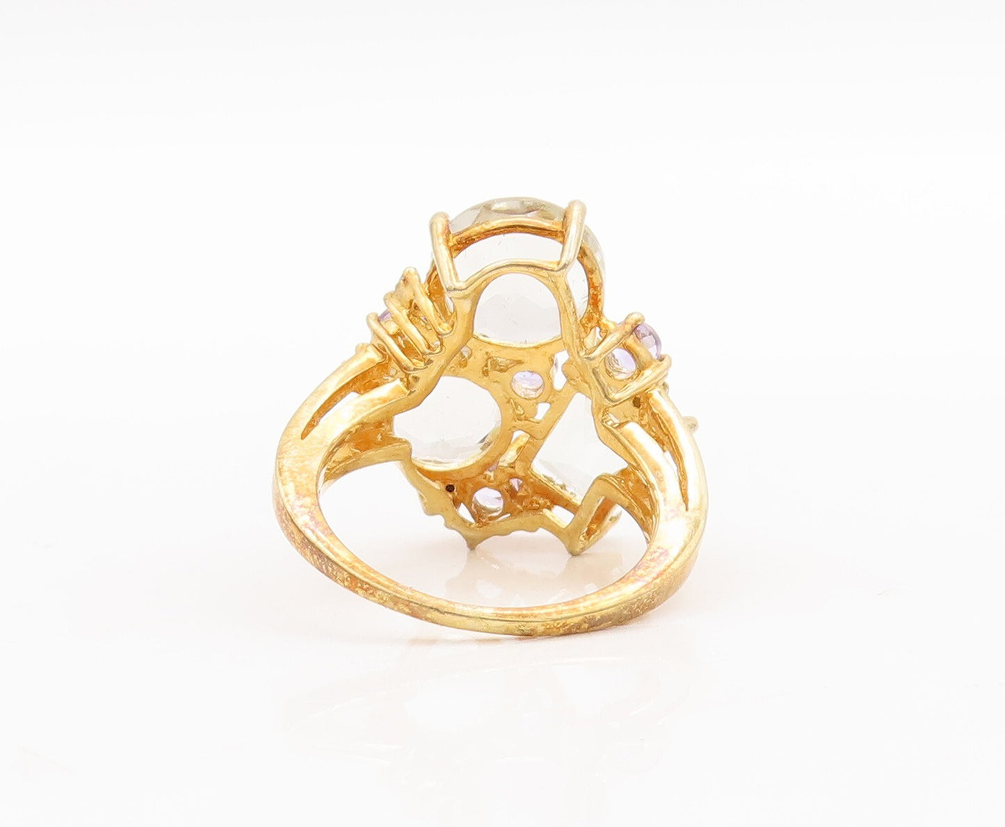 925 Sterling Silver Vintage Ring Gold Plated Brutalist Gemstones  Sz 8  RG29680