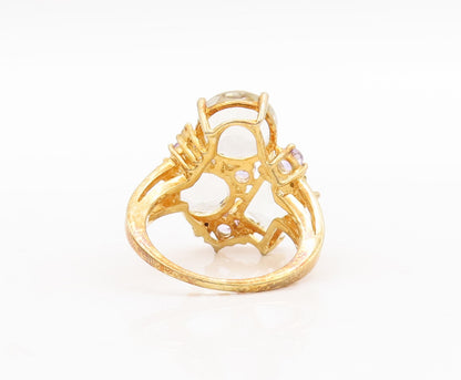 925 Sterling Silver Vintage Ring Gold Plated Brutalist Gemstones  Sz 8  RG29680