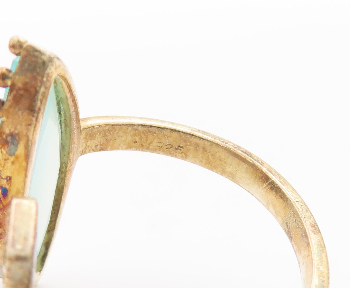 925 Sterling Silver Vintage Ring Gold Plated Designer Gemstone CZ Sz 7.5 RG29623
