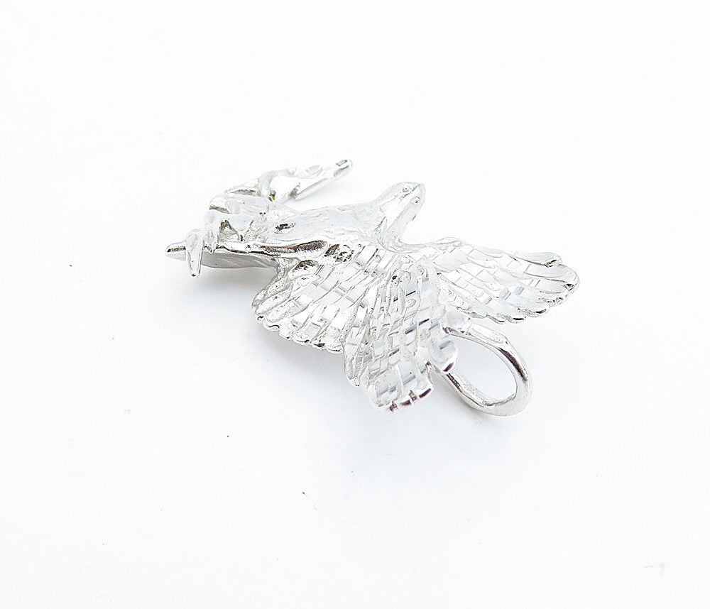 925 Sterling Silver  Vintage Shiny Etched Detail Flying Eagle Pendant  PT4220