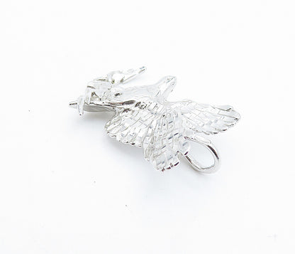 925 Sterling Silver  Vintage Shiny Etched Detail Flying Eagle Pendant  PT4220
