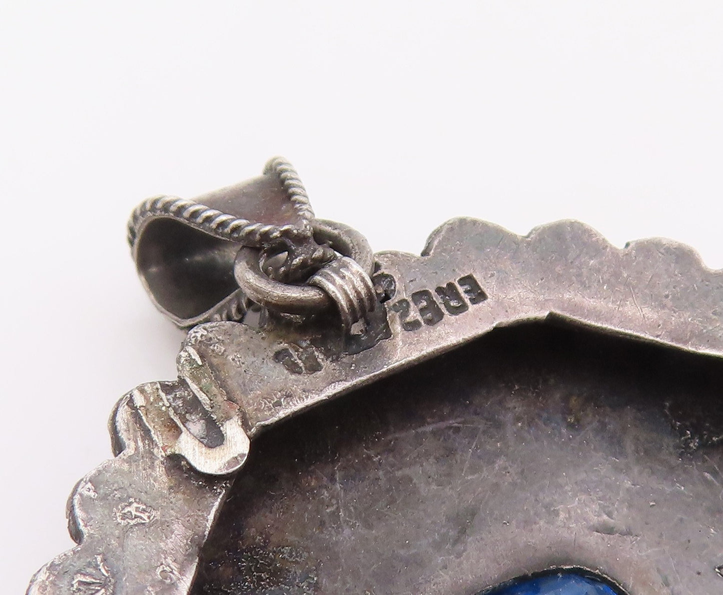 925 Sterling Silver Vintage Pendant EREZ ISRAEL Classic Blue Topaz Charm PT26238
