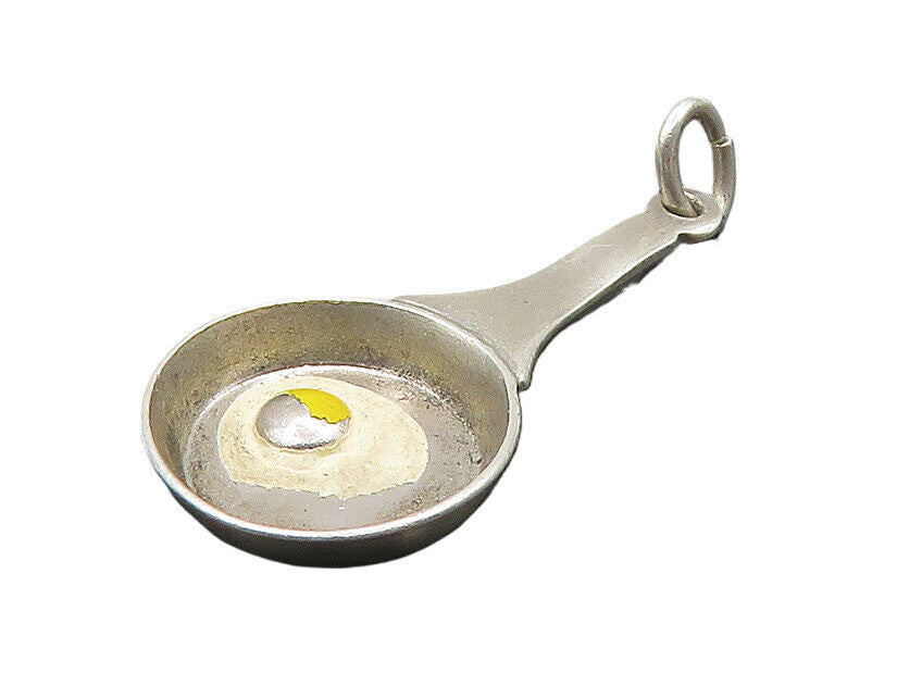 925 Sterling Silver  Vintage Fried Egg In Pan Petite Pendant  PT18875