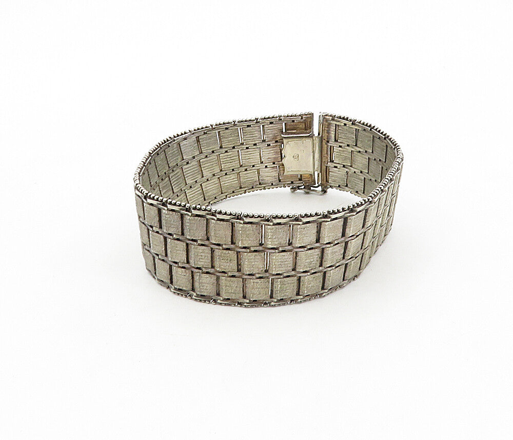 925 Sterling Silver Vintage Textured Square Link Flat Chain Bracelet  BT3985