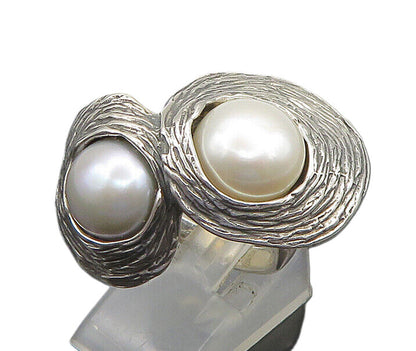 HAGIT GORALI ISRAEL 925 Silver  Vintage Shiny Pearls Band Ring Sz 7.5  RG23523