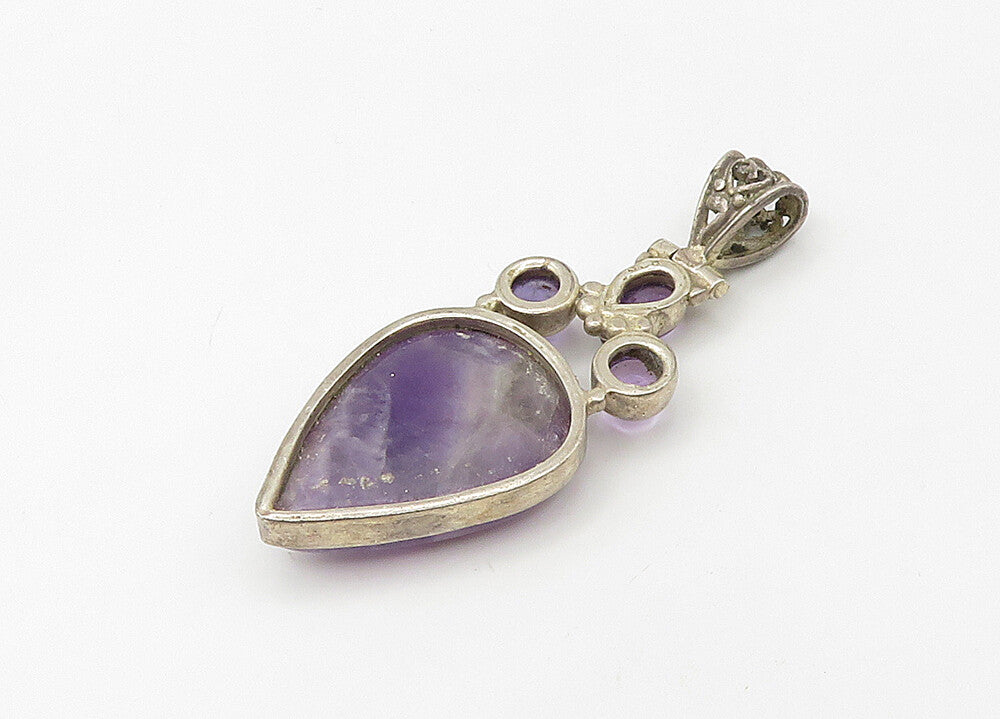 925 Sterling Silver Vintage Multi Shape Amethyst Hinge Drop Pendant PT17266
