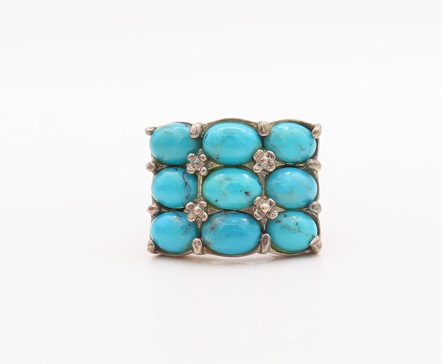 925 Sterling Silver Vintage Ring Cabochon Oval Blue Turquoise  Sz 8  RG29441