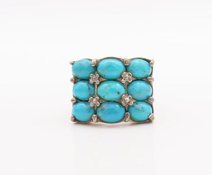 925 Sterling Silver Vintage Ring Cabochon Oval Blue Turquoise  Sz 8  RG29441