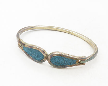 MEXICO 925 Silver  Vintage Inlaid Crushed Turquoise Bangle Bracelet  BT4180