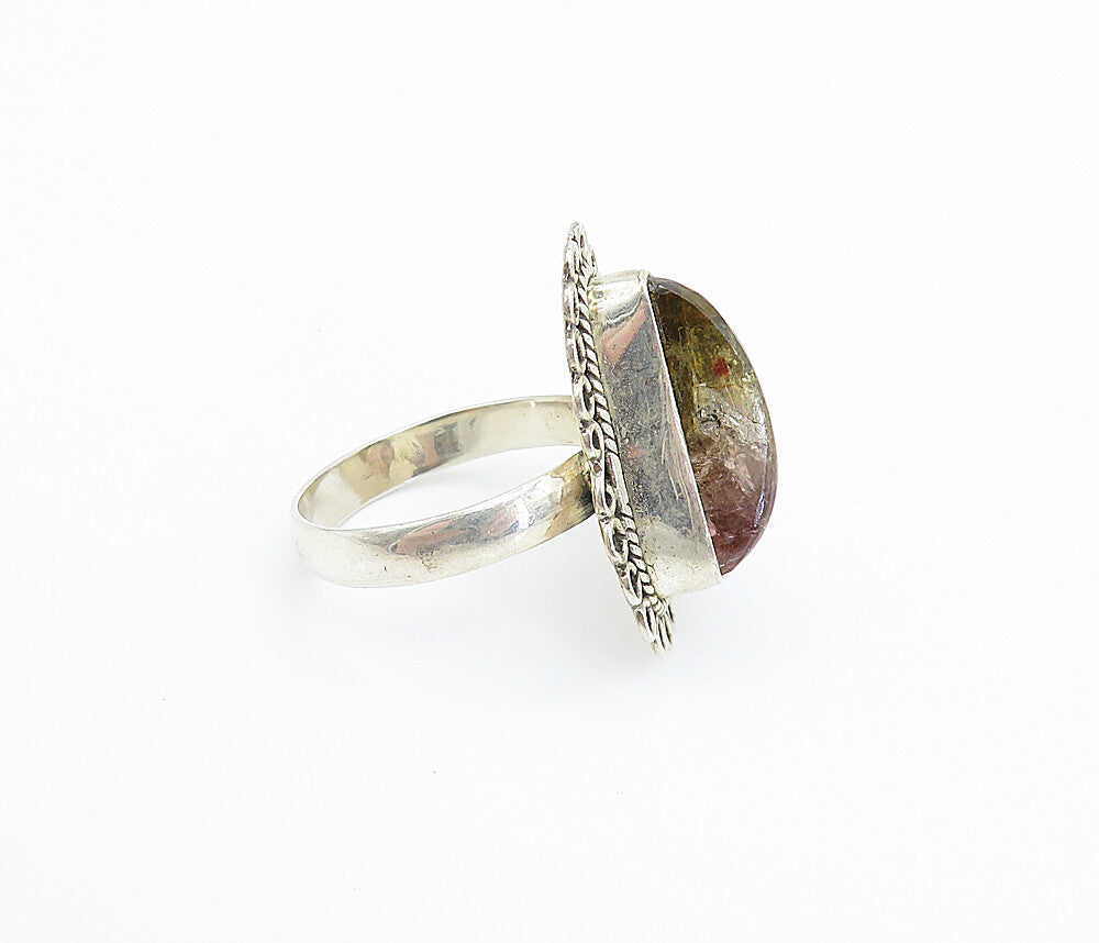 925 Sterling Silver  Brown Amber Swirl Twist Cocktail Ring Sz 8.5  RG8009