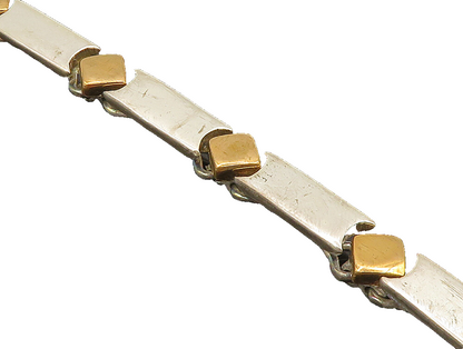 MEXICO 925 Sterling Silver Vintage Two Tone Diamond Shape Link Bracelet BT9456