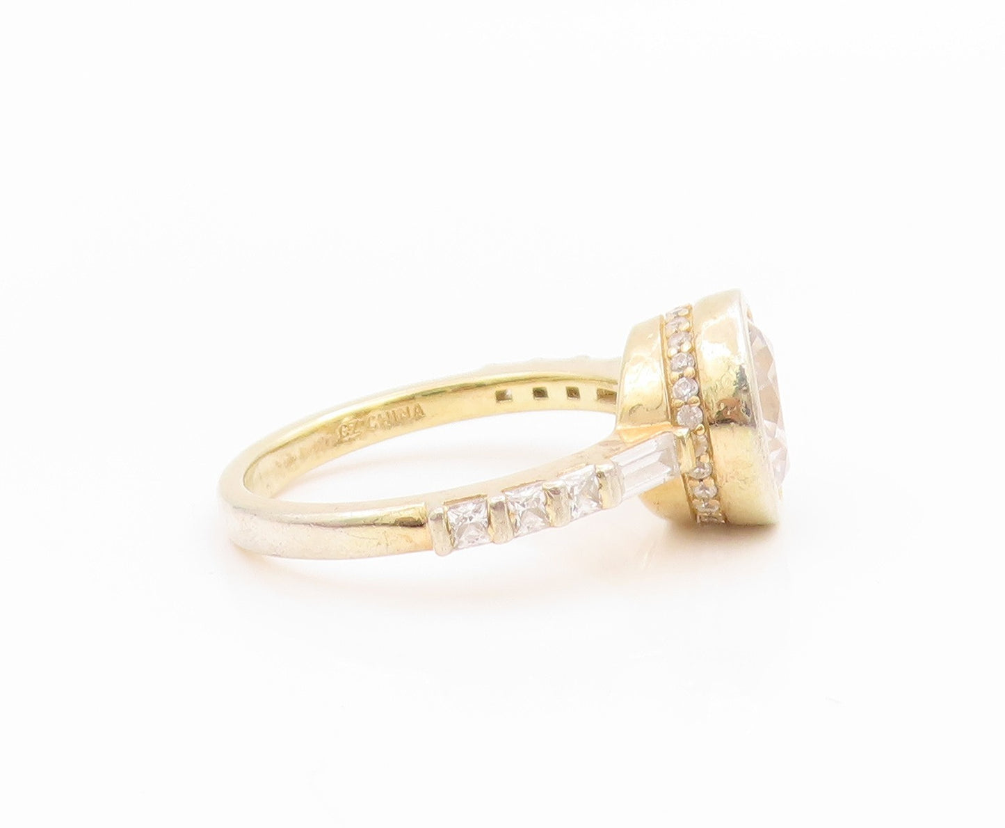 925 Sterling Silver Vintage Ring Gold Plated CZ Statement Band  Sz 8  RG35790