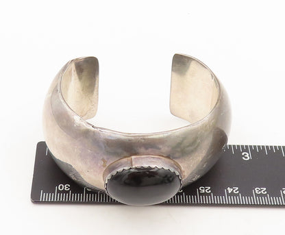 925 Sterling Silver Vintage Bracelet RMJ NAVAJO Solid Large Oval Onyx  BT10261