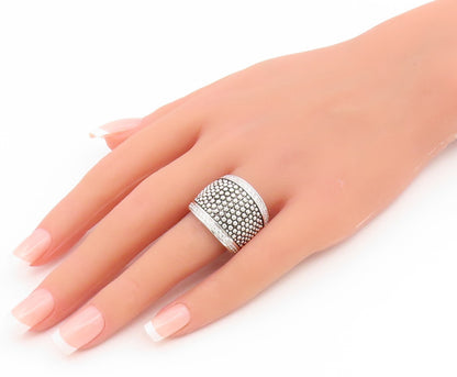 925 Sterling Silver Vintage Ring CZ Caviar Beaded Statement Band Sz 9.5 RG35252
