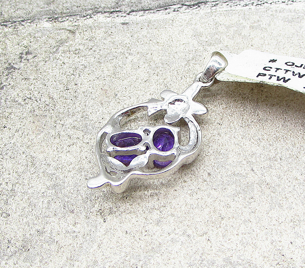 925 Sterling Silver  Faceted Amethyst Floral Drop Pendant  PT1583
