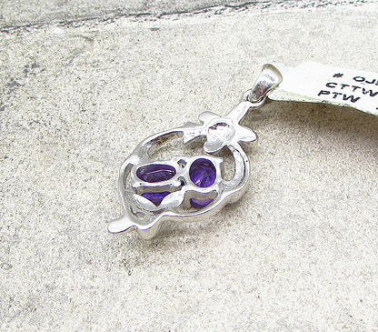 925 Sterling Silver  Faceted Amethyst Floral Drop Pendant  PT1583