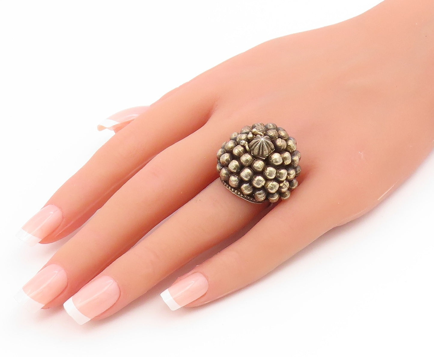 925 Sterling Silver Vintage Ring Classic Caviar Bead Dome Band  Sz 6.5  RG35159